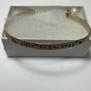 Sterling Silver Latitude and Longitude Cuff Bracelet. 2 3/8 inches across